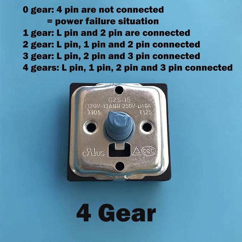 HMHAMA GZS-15 Rotary Switch 4 Position 3 Speed Rotary Electric Heater Switch Fan Speed Selector Switch for Midea Electric Heater Radiator Replacement Part Accessories 10AT125(4 Gear) - Image 2